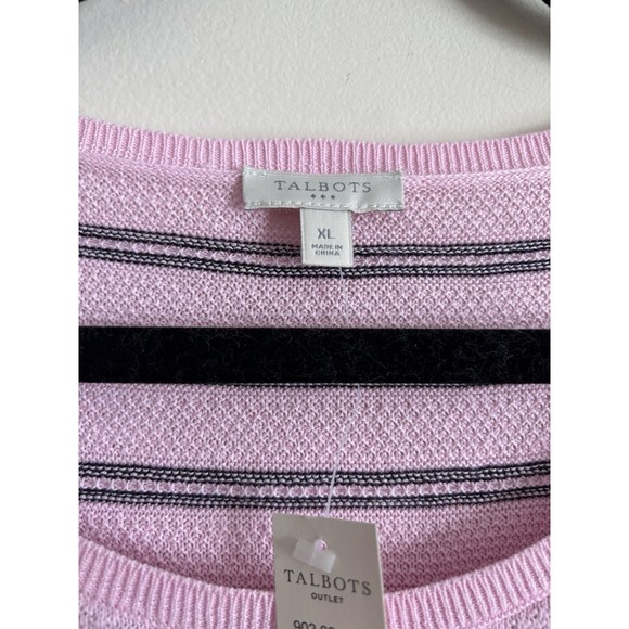 NWT Talbots XL Knit Long Sleeve‎ Top Pink Black Stripe Preppy Casual Stretchy - Picture 2 of 5